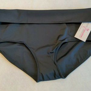 Swim Bottom Brief with Foldover Waistband Adjustable Cover, Black, XXLarge, NWT